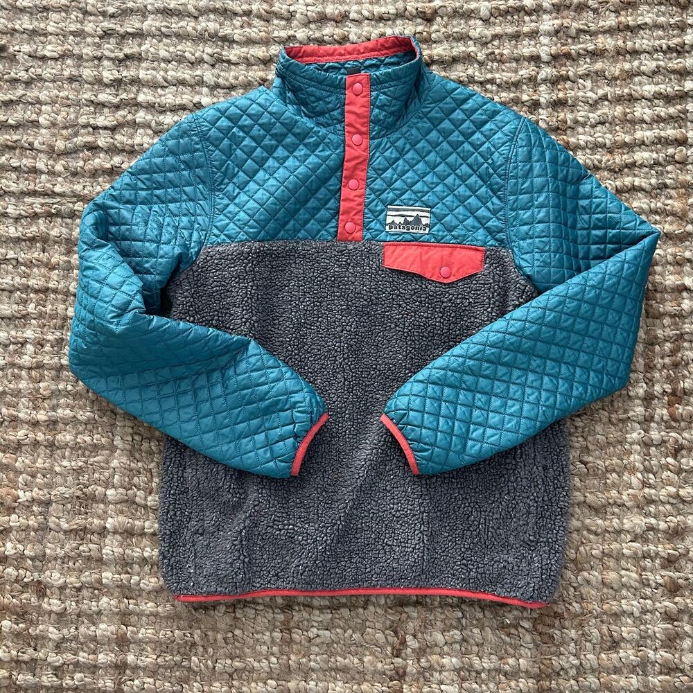 Patagonia Mixed Snap-T Pullover Women S Crater Blue Quilted Fleece FA15 Rare